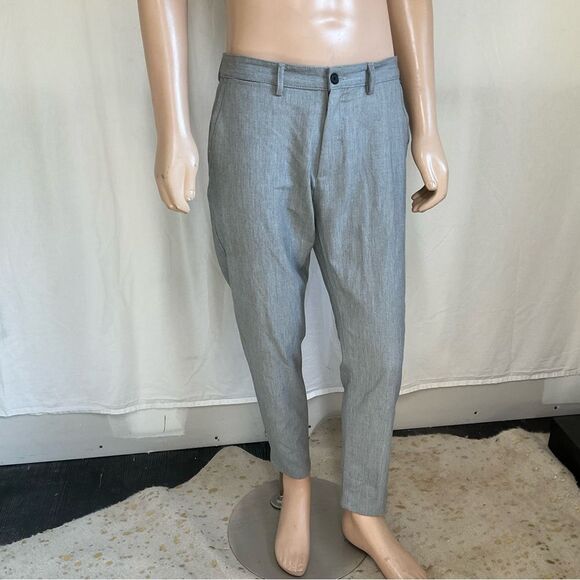 Zara Men's Basic Flat Front Slim Fit Straight Trousers Dress Pants Gray Size 34 - Picture 4 of 12